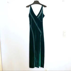 Dark Green Velvet Slip Dress with Slit
